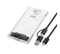 Ewent Case SSD/HDD USB-C+A 3.2 Gen1, Box esterno per Hard Disk 2,5″ SATA fino a 9.5mm - Custodia trasparente, Installazione senza viti, Supporto UASP, Velocità 5 Gbps, Compatibile Windows/Mac