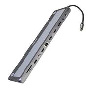 Ewent Docking Station USB C, 13-in-1 con Rialzo Notebook, 3xPorte USB 3.2 Gen1|2xHDMI 4K/60Hz|1xDP 4K/60Hz|1xSD/TF 2.0|1xAudio|1xRJ45 Gb|1xType-C PD 100W, Hub Multiporta Ergonomico per Laptop,MacBook