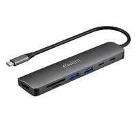 Ewent Hub USB-C 7 in 1 con HDMI 4K 60Hz, Hub USB 3.2 Gen1, Ricarica PD 100W, 2 USB-A, USB-C Dati, Lettore SD/TF, Adattatore Multiporta Docking Station per Laptop Tablet MacBook e Smartphone