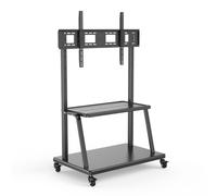 Ewent EW1541 Supporto TV in acciaio resistente, altezza regolabile fino a 150 kg, 4 ruote, 2 ripiani