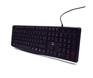 EWENT EW3001 Tastiera Business USB con cavo per computer, tastiera silenziosa, dimensioni normali, resistenti a liquidi, PC/portatile, layout QWERTY spagnolo, colore nero