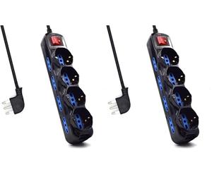 Ewent EW3855 Multipresa Elettrica 12 posti 4 polivalenti (Schuko 10/16A) e 8 bivalenti ITA 10/16A, Spina 16A, cavo 1.5 mt, colore nero (Confezione da 2)