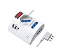 Ewent Multipresa da scrivania/tavolo con 3 Prese 10/16A e 2 porte USB-A e 1 porta USB-C, Interruttore ON/OFF, 3500W, Protezione da Sovraccarico,Spina IT10A e cavo da 2mt,Bianca, 3 prese (2ITA/Schuko)