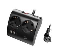 Ewent Multipresa da scrivania/tavolo con 2 Prese Schuko e 2 porte USB-A e 1 porta USB-C, Interruttore ON/OFF, 3680W, Protezione da Sovraccarico, Spina Schuko 16A e cavo da 1.5mt, Nera