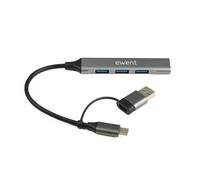 Ewent Hub USB-C 4 Porte USB-A 3.2 Gen1 5Gbps, Adattatore USB-C a USB Multiplo con 1 Porta USB 3.2 + 3 USB 2.0, Alluminio Premium, Cavo 15cm, Compatibile MacBook, Laptop, Windows, macOS, Linux