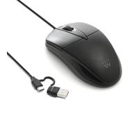 Ewent Mouse Ottico Cablato USB-C e USB-A 2 in 1, 1200 DPI, 2 Tasti e Rotella, Cavo 1,5 m, Ambidestro, Plug and Play per PC e Notebook, Nero
