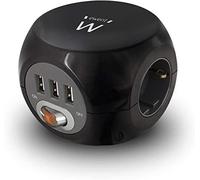 Ewent EW3938 Multipresa Ciabatta elettrica da tavolo 3 prese schuko + 3 prese USB 2.4A, cavo 1.5m spina schuko, nera