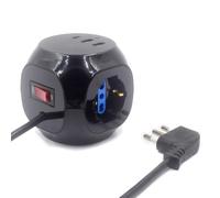 Ewent Multipresa Cubo Nera con 3 Prese Italiane/Schuko, USB-C PD 20 W, 2 USB-A, Spina Italiana 16 A e Cavo 1,5 m, Design Salvaspazio