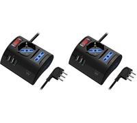 Ewent Multipresa da scrivania/tavolo con 3 Prese 10/16A e 2 porte USB-A e 1 porta USB-C, Interruttore ON/OFF, 3500W, Protezione da Sovraccarico,Spina IT10A e cavo da 2mt,Nera, 3 prese (2ITA/Schuko)