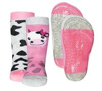 EWERS 2 paia di calzini antiscivolo per bambini con suola in gomma - motivo mucca e macchie di mucca, calzini con suola antiscivolo per bambine, MADE IN GERMANY, taglia 19-20