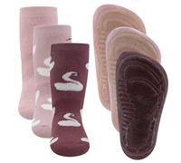 EWERS 3 Paia Ragazze e Bambine calzini antiscivolo cotone calzini, ragazza calzini antiscivolo per Bambina Piccola, motivo cigno, made in Germany, taglia 18-21