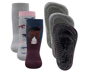 EWERS 3 Paia Ragazze e Bambine calzini antiscivolo cotone calzini, ragazza calzini antiscivolo per Bambina Piccola, motivo cavallo, made in Germany, taglia 23-24