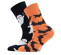 EWERS confezione da 2 calzini Halloween, calzini con motivo pipistrello/fantasma, MADE IN GERMANY, 2 paia di calzini antiscivolo per bambini e adulti, taglia 39-42