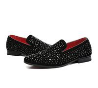 EWGERH nx Scarpe estive da uomo, magnifici mocassini glitterati da uomo alla moda completamente rivetti scarpe da festa a punta punta in finta pelle tacco antiscivolo nero (colore: nero, taglia: 47