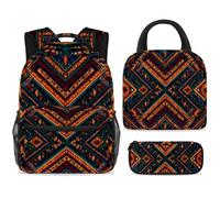 ewndhtse Set di 3 zaini per la scuola con borsa per il pranzo e astuccio, set da 3 pezzi, zaino da viaggio, zaino casual per adolescenti, ragazze, ragazzi, primaria, junior, media, ornamenti etnici