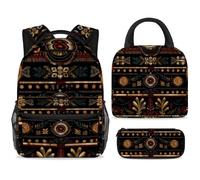 ewndhtse Set di 3 zaini per la scuola con borsa per il pranzo e astuccio, set da 3 pezzi, zaino da viaggio, zaino casual per adolescenti, ragazze, ragazzi, primaria, junior, media, ornamenti etnici