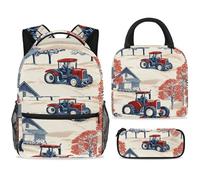 ewndhtse Set di 3 zaini per la scuola con borsa per il pranzo e astuccio, set da 3 pezzi, zaino da viaggio, zaino casual per adolescenti, ragazze, ragazzi, primaria, junior, media, contadino su