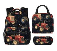 ewndhtse Set di 3 zaini per la scuola con borsa per il pranzo e astuccio, set da 3 pezzi, zaino da viaggio, zaino casual per adolescenti, ragazze, ragazzi, primaria, media, trattori grunge in fattoria