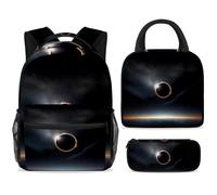 ewndhtse Set di 3 zaini per la scuola con borsa per il pranzo e astuccio, set da 3 pezzi, zaino da viaggio, zaino casual per adolescenti, ragazze, ragazzi, primaria, junior, medio, eclissi solare su
