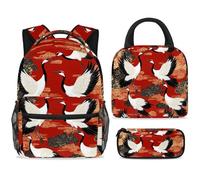 ewndhtse Set di 3 zaini per la scuola con borsa per il pranzo e astuccio, set da 3 pezzi, zaino da viaggio, zaino casual per adolescenti, ragazze, ragazzi, primarie, junior e medie, gruppo di gru