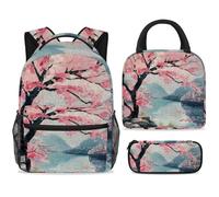 ewndhtse Set di 3 zaini per la scuola con borsa per il pranzo e astuccio, set da 3 pezzi, zaino da viaggio, zaino casual per adolescenti, ragazze, ragazzi, primaria, junior, medio, paesaggio con