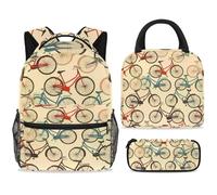 ewndhtse Set di 3 zaini per la scuola con borsa per il pranzo e astuccio, set da 3 pezzi, zaino da viaggio, zaino casual per adolescenti, ragazze, ragazzi, primaria, junior, media, biciclette senza