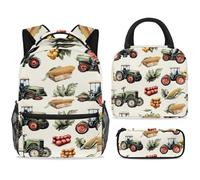 ewndhtse Set di 3 zaini per la scuola con borsa per il pranzo e astuccio, set da 3 pezzi, zaino da viaggio, zaino casual per adolescenti, ragazze, ragazzi, primaria, junior, media, fattoria, colture e