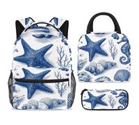 ewndhtse Set di 3 zaini per la scuola con borsa per il pranzo e astuccio, set da 3 pezzi, zaino da viaggio, zaino casual per adolescenti, ragazze, ragazzi, primaria, junior, medio, cavalluccio marino
