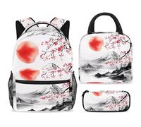 ewndhtse Set di 3 zaini per la scuola con borsa per il pranzo e astuccio, set da 3 pezzi, zaino da viaggio, zaino casual per adolescenti, ragazze, ragazzi, primaria, junior, medio, tramonto, Fuji
