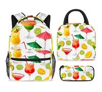 ewndhtse Set di 3 zaini per la scuola con borsa per il pranzo e astuccio, set da 3 pezzi, zaino da viaggio, zaino casual per adolescenti, ragazze, ragazzi, primaria, junior, mezza estate, succo di
