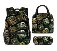 ewndhtse Set di 3 zaini per la scuola con borsa per il pranzo e astuccio, set da 3 pezzi, zaino da viaggio, zaino casual per adolescenti, ragazze, ragazzi, primaria, junior, medio, dadi da casinò in