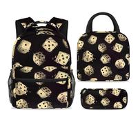 ewndhtse Set di 3 zaini per la scuola con borsa per il pranzo e astuccio, set da 3 pezzi, zaino da viaggio, zaino casual per adolescenti, ragazze, ragazzi, primaria, junior, medio, dadi da casinò