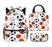 ewndhtse Set di 3 zaini per la scuola con borsa per il pranzo e astuccio, set da 3 pezzi, zaino da viaggio, zaino casual per adolescenti, ragazze, ragazzi, primaria, junior, medio, basket, rugby