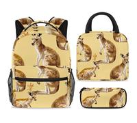 ewndhtse Set di 3 zaini per la scuola con borsa per il pranzo e astuccio, set da 3 pezzi, zaino da viaggio, zaino casual per adolescenti, ragazze, ragazzi, primaria, junior, medio, Australia Kangaroo