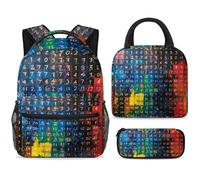 ewndhtse Set di 3 zaini per la scuola con borsa per il pranzo e astuccio, set da 3 pezzi, zaino da viaggio, zaino casual per adolescenti, ragazze, ragazzi, primaria, junior, media, numeri arabi