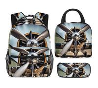 ewndhtse Set di 3 zaini per la scuola con borsa per il pranzo e astuccio, set da 3 pezzi, zaino da viaggio, zaino casual per adolescenti, ragazze, ragazzi, primaria, junior, media, elica a getto aereo