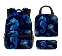 ewndhtse Set di 3 zaini per la scuola con borsa per il pranzo e astuccio, set da 3 pezzi, zaino da viaggio, zaino casual per adolescenti, ragazze, ragazzi, primaria, junior medio, meduse luminose e