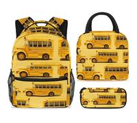 ewndhtse Set di 3 zaini per la scuola con borsa per il pranzo e astuccio, set da 3 pezzi, zaino da viaggio, zaino casual per adolescenti, ragazze, ragazzi, primaria, junior, medio, auto autobus giallo
