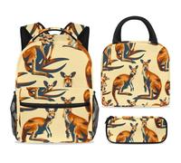 ewndhtse Set di 3 zaini per la scuola con borsa per il pranzo e astuccio, set da 3 pezzi, zaino da viaggio, zaino casual per adolescenti, ragazze, ragazzi, primaria, junior, medio, Australia Kangaroo
