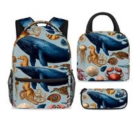 ewndhtse Set di zaino per la scuola con borsa per il pranzo e astuccio, set da 3 pezzi, zaino da viaggio, zaino casual per adolescenti, ragazze, ragazzi, primaria, junior, medio, granchio, tartaruga