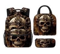 ewndhtse Set di zaino per la scuola con borsa per il pranzo e astuccio, set da 3 pezzi, zaino da viaggio, zaino casual per adolescenti, ragazze, ragazzi, primaria, junior, medio, teschio pirata