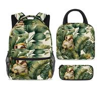 ewndhtse Set di zaino per la scuola con borsa per il pranzo e astuccio, set da 3 pezzi, zaino da viaggio, zaino casual per adolescenti, ragazze, ragazzi, primaria, junior, medio, scimmia acquerello