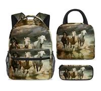 ewndhtse Set di zaino per la scuola con borsa per il pranzo e astuccio, set da 3 pezzi, zaino da viaggio, zaino casual per adolescenti, ragazze, ragazzi, primaria, junior, medio, cavallo al galoppo