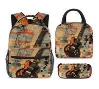 ewndhtse Set di zaino per la scuola con borsa per il pranzo e astuccio, set da 3 pezzi, zaino da viaggio, zaino casual per adolescenti, ragazze, ragazzi, primaria, junior, medio, chitarra sul grunge