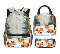 ewndhtse Set di zaino per la scuola con borsa per il pranzo e astuccio, set da 3 pezzi, zaino da viaggio, zaino casual per adolescenti, ragazze, ragazzi, primarie, junior medie, carine volpi sulla
