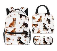 ewndhtse Set di zaino per la scuola con borsa per il pranzo e astuccio, set da 3 pezzi, zaino da viaggio, zaino casual per adolescenti, ragazze, ragazzi, primaria, junior, medio, cani felici e