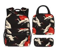 ewndhtse Set di zaino per la scuola con borsa per il pranzo e astuccio, set da 3 pezzi, zaino da viaggio, zaino casual per adolescenti, ragazze, ragazzi, primaria, junior, medio, gru volante rosso
