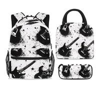 ewndhtse Set di zaino per la scuola con borsa per il pranzo e astuccio, set da 3 pezzi, zaino da viaggio, zaino casual per adolescenti, ragazze, ragazzi, primaria, junior, medio, chitarra grunge