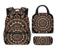 ewndhtse Set di zaino per la scuola con borsa per il pranzo e astuccio, set da 3 pezzi, zaino da viaggio, zaino casual per adolescenti, ragazze, ragazzi, primaria, junior, medio, mandala floreale