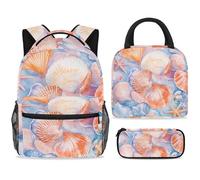 ewndhtse Set di zaino per la scuola con borsa per il pranzo e astuccio, set da 3 pezzi, zaino da viaggio, zaino casual per adolescenti, ragazze, ragazzi, primaria, junior, medio, conchiglie senza